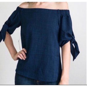 Olivia Grey- Off The Shoulder Tie Sleeve Top